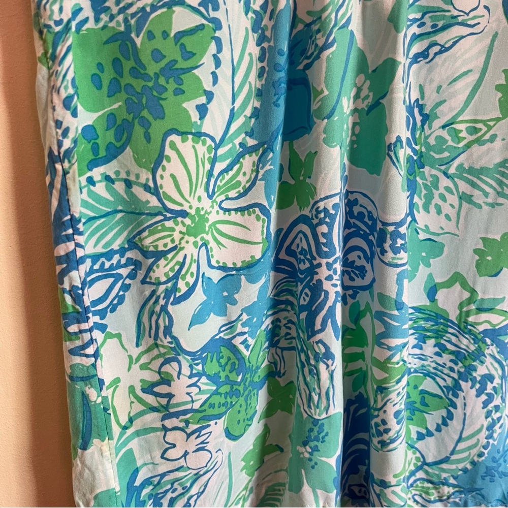 Lilly Pulitzer Madia Blue Green Tunic Shift Dress Small Crochet Neckline Resort - Picture 7 of 11
